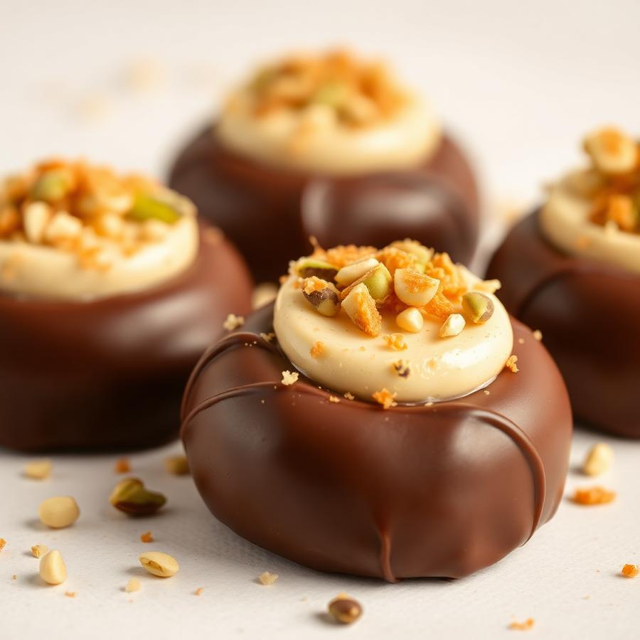 Cookies coated in Belgian chocolate with pistachio cream and kataifi